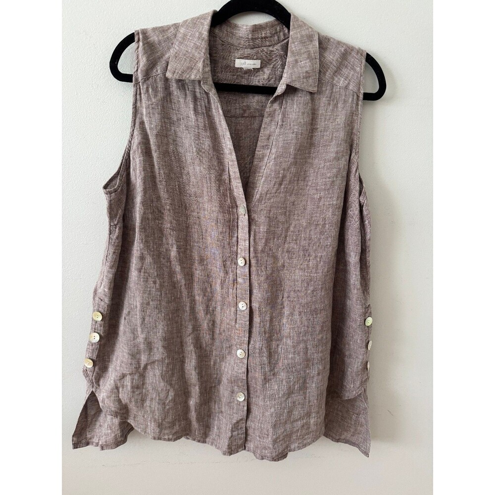 J.Jill Love Linen Sleeveless Button Down Tunic Top with Side Button Detail XL*